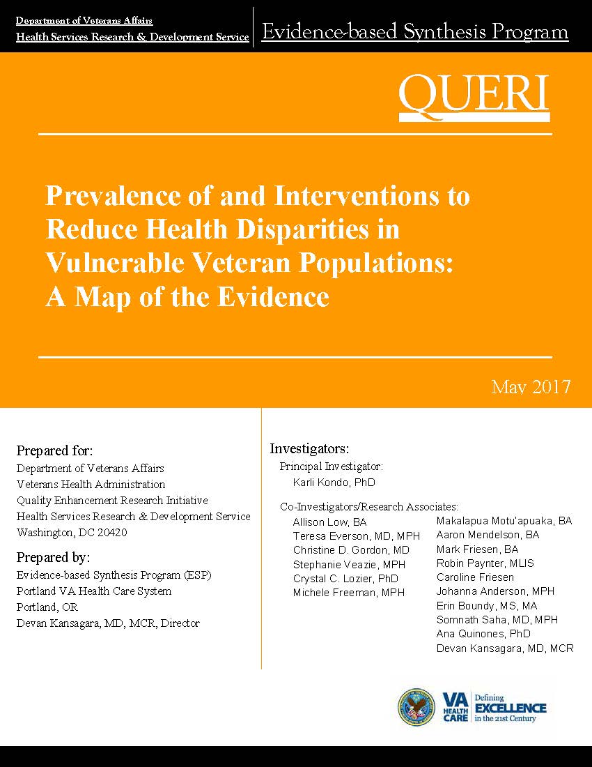 Prevalence of and Interventions to Reduce Health Disparities in Vulnerable Veteran Populations: A Map of the Evidence