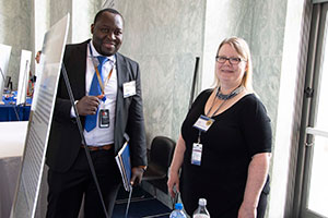 Elizabeth Yano, PhD, MSPH, (R) at VA Research Day on the Hill, presented research into women Veterans’ experiences of care in VA.