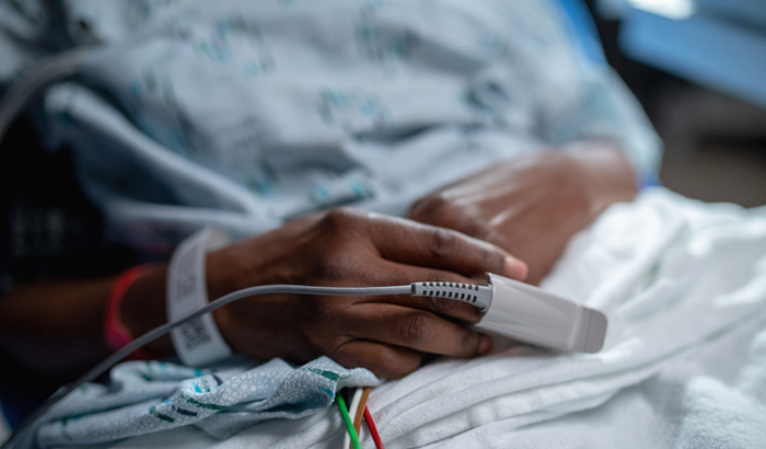 Close up image of a finger pulse oximeter that measures the oxygen level in the blood. The device calculates the oxygen concentration in your body and gives you results in the form . 