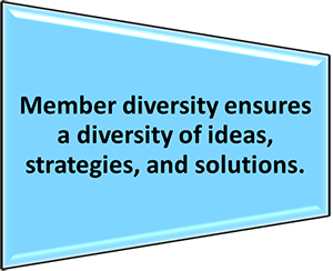 
Member diversity ensures a diversity of ideas, strategies, and solutions.