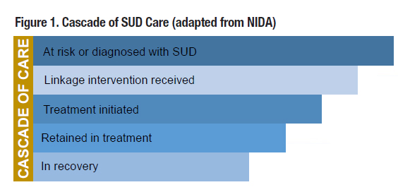 Figure 1. Cascade of SUD Care (adapted from NIDA