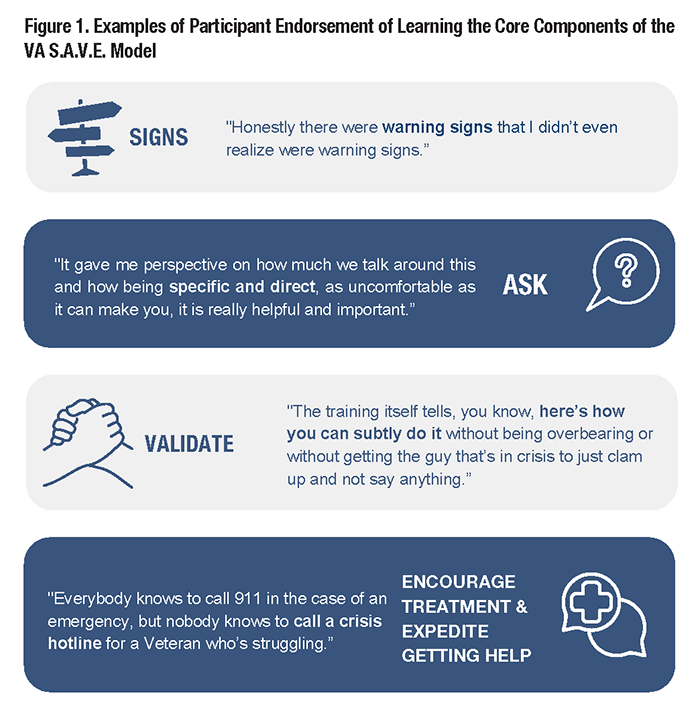 Figure 1. Examples of Participant Endorsement of Learning the Core Components of the VA S.A.V.E. Model